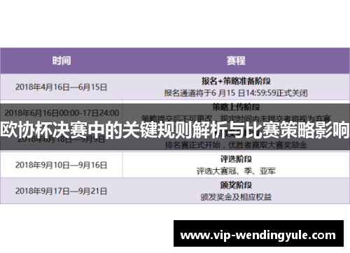 欧协杯决赛中的关键规则解析与比赛策略影响 欧协杯决赛中的关键规则解析与比赛策略影响